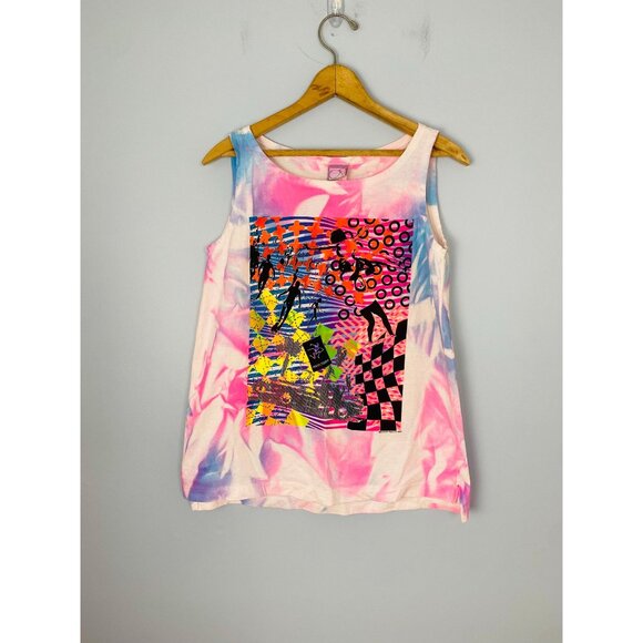 Vintage Ocean Pacific Neon Tie Dye Tank Top, Size Small, 1980s Surfer Tank, NOS - Picture 1 of 10